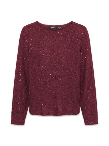 Vero Moda NewLeilani Long Sleeve Boatneck Batwing Pullover | Wine 10352584