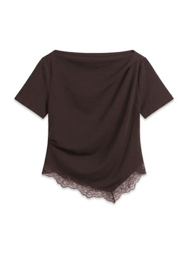 Vero Moda Boatneck Top wih lace detail | Chocolate 10352639