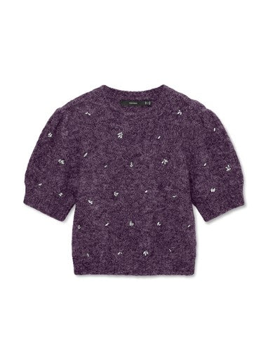 Vero Moda Claire Round Neck Embellished Pullover | Grape 10352442