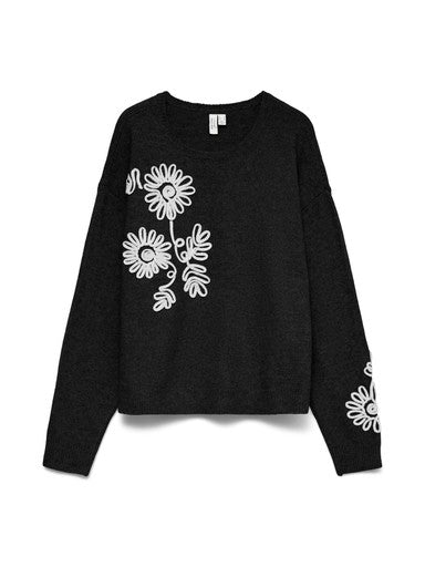 Vero Moda Flower Pullover | Black/White 10351727