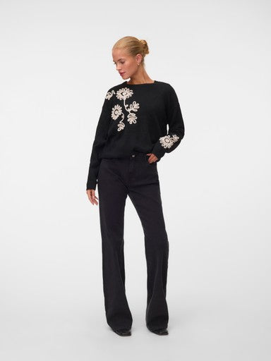 Vero Moda Flower Pullover | Black/White 10351727