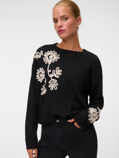 Vero Moda Flower Pullover | Black/White 10351727