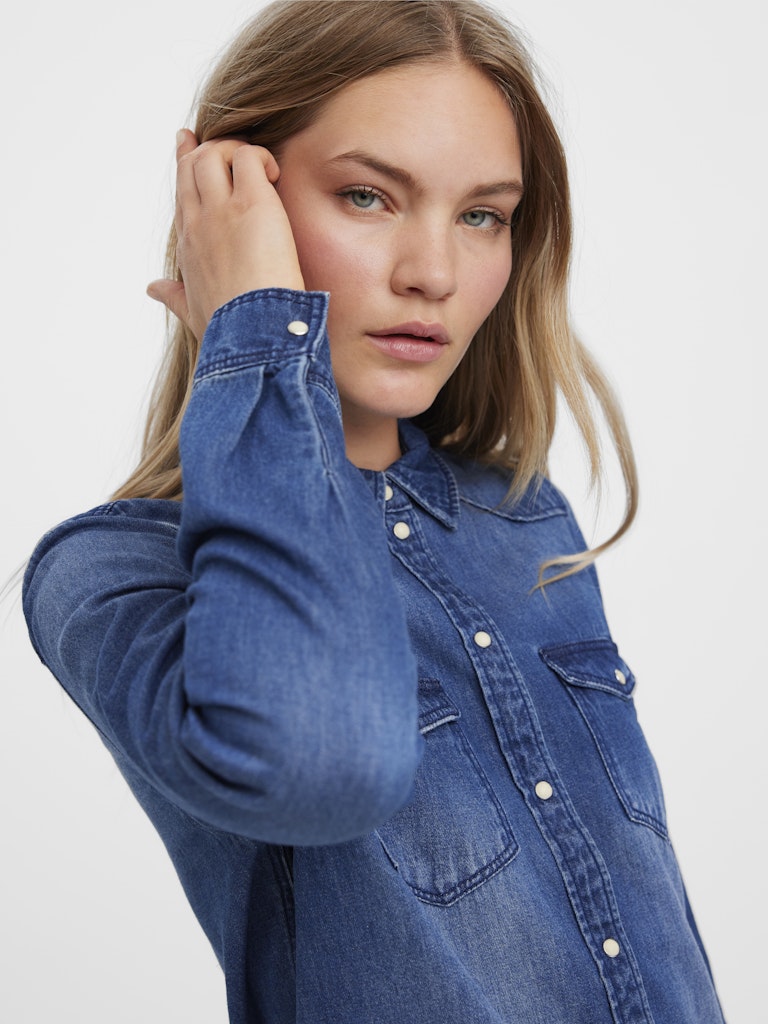 Vero Moda Maria LS Denim Slim Shirt | Med Blue