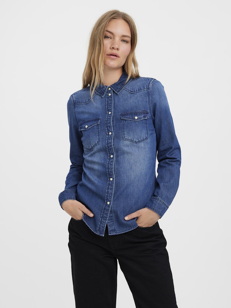 Vero Moda Maria LS Denim Slim Shirt | Med Blue
