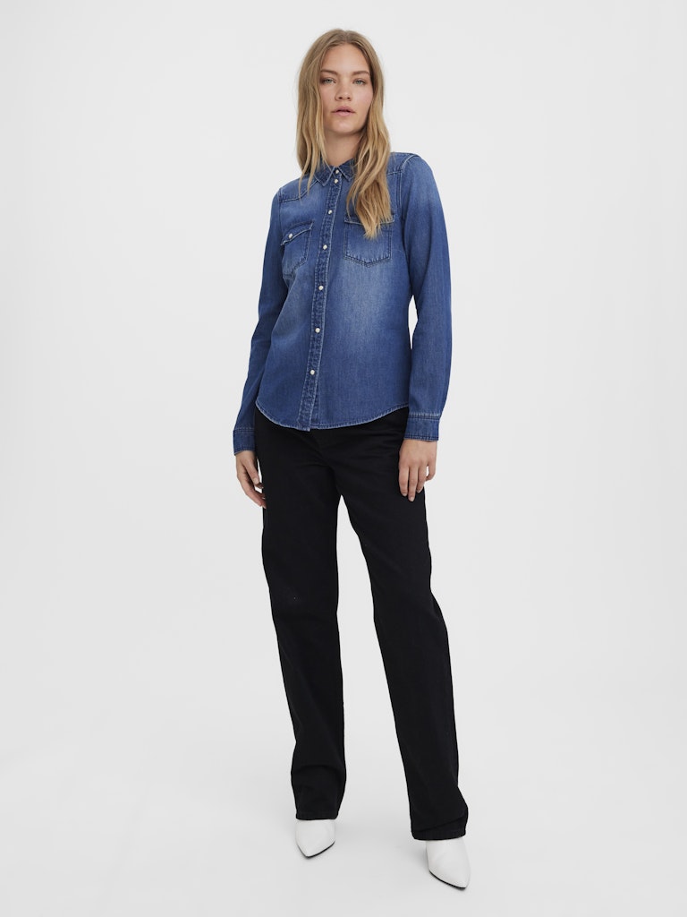 Vero Moda Maria LS Denim Slim Shirt | Med Blue