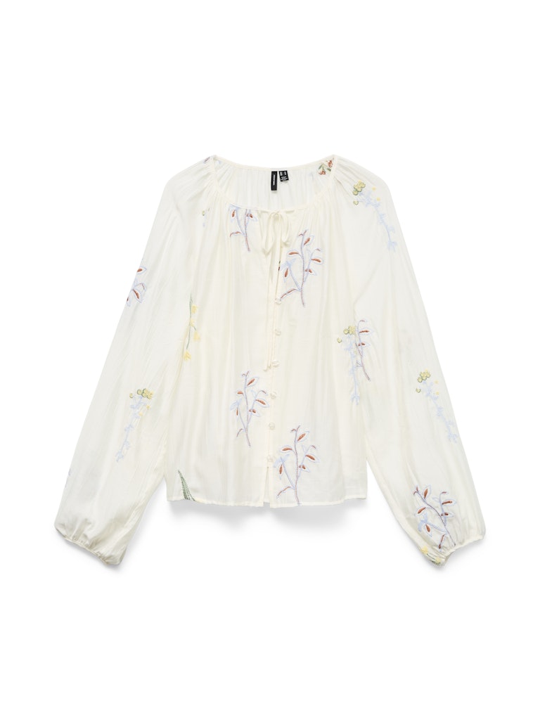 Vero Moda Lina Long Sleeve Embroidered Top | Snow White