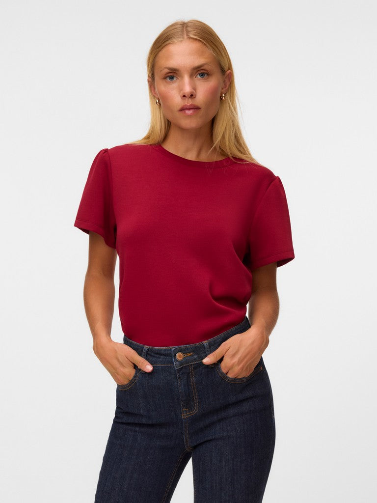 Vero Moda Ella SS Round Neck T-Shirt | Red