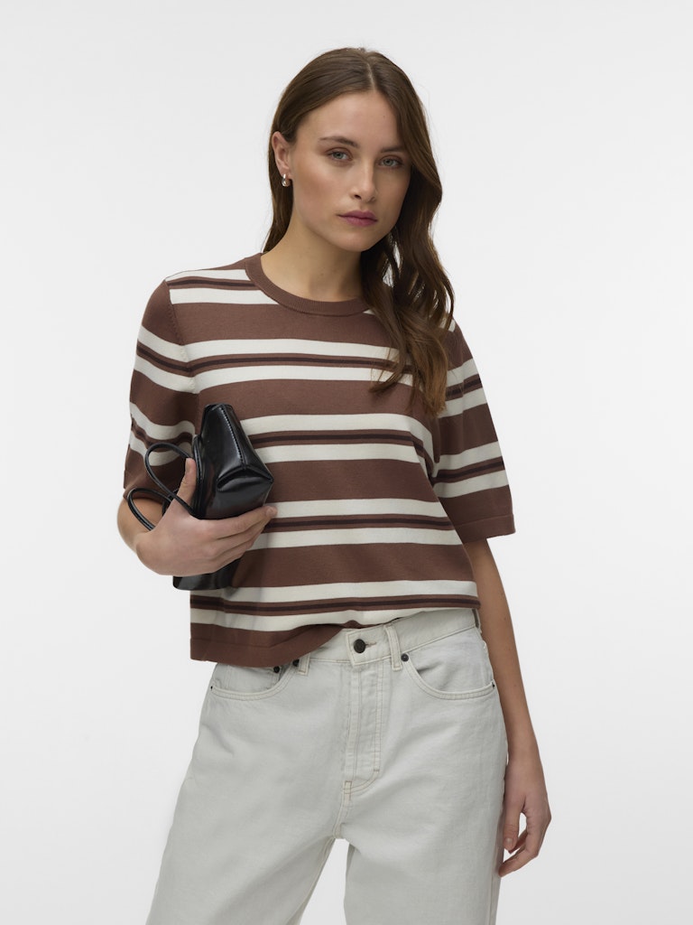 Vero Moda Silje 2/4 Oversized Round Neck Knitted Pullover | Cocoa