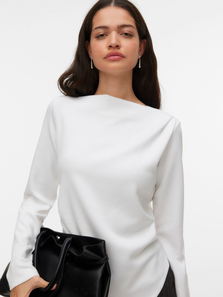 Vero Moda Mille LS Boatneck Short Top | White