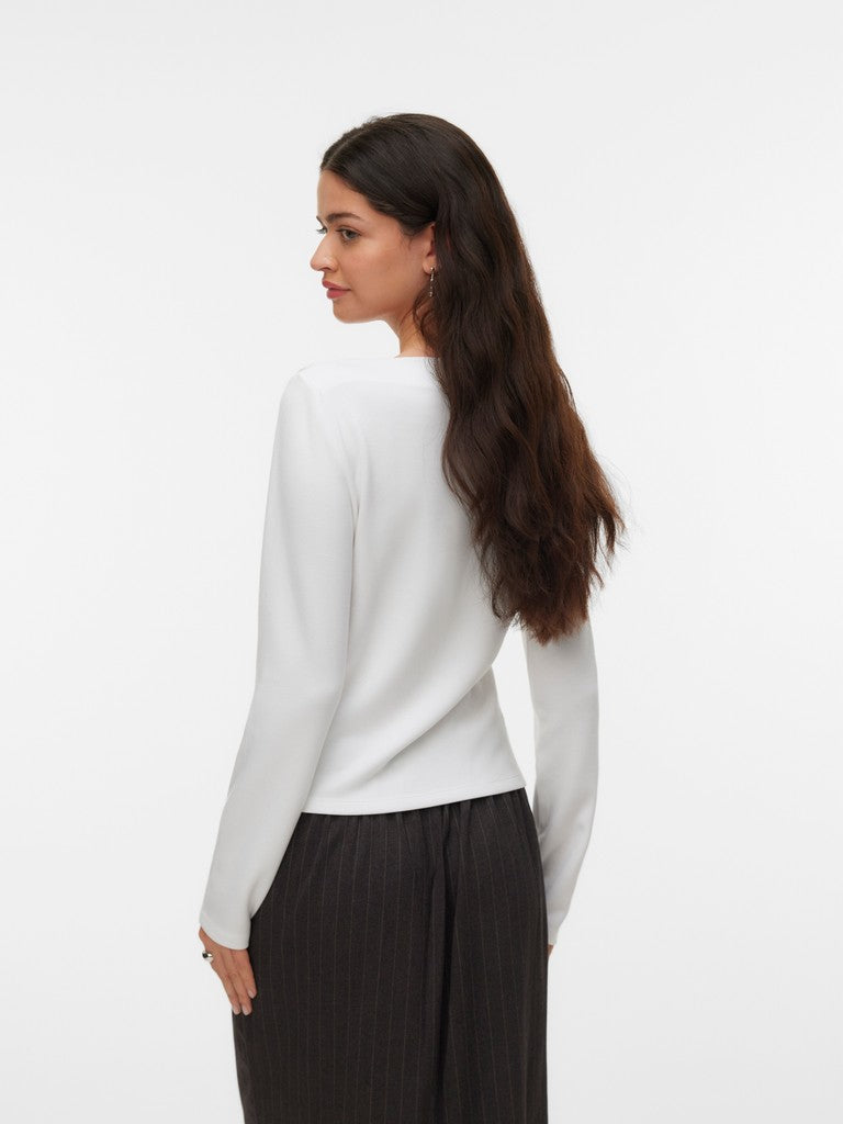 Vero Moda Mille LS Boatneck Short Top | White