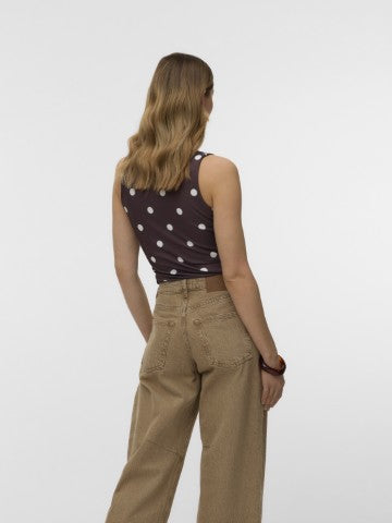 Vero Moda Million SLeevless Square Top | Chocolate/Snow White Polkadot