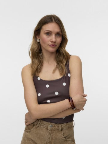 Vero Moda Million SLeevless Square Top | Chocolate/Snow White Polkadot
