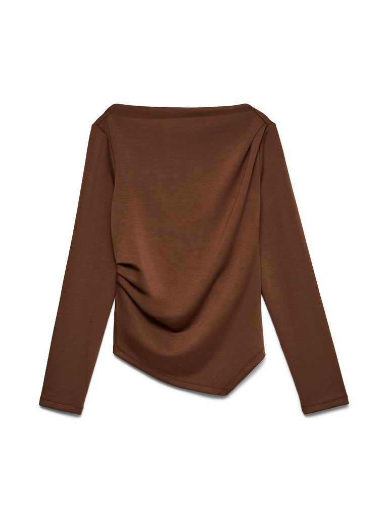 Vero Moda Mille LS Boatneck Short Top | Cocoa