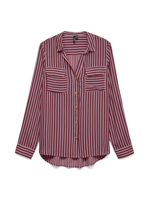 Vero Moda striped viscose shirt in mauve and plum - flat front view