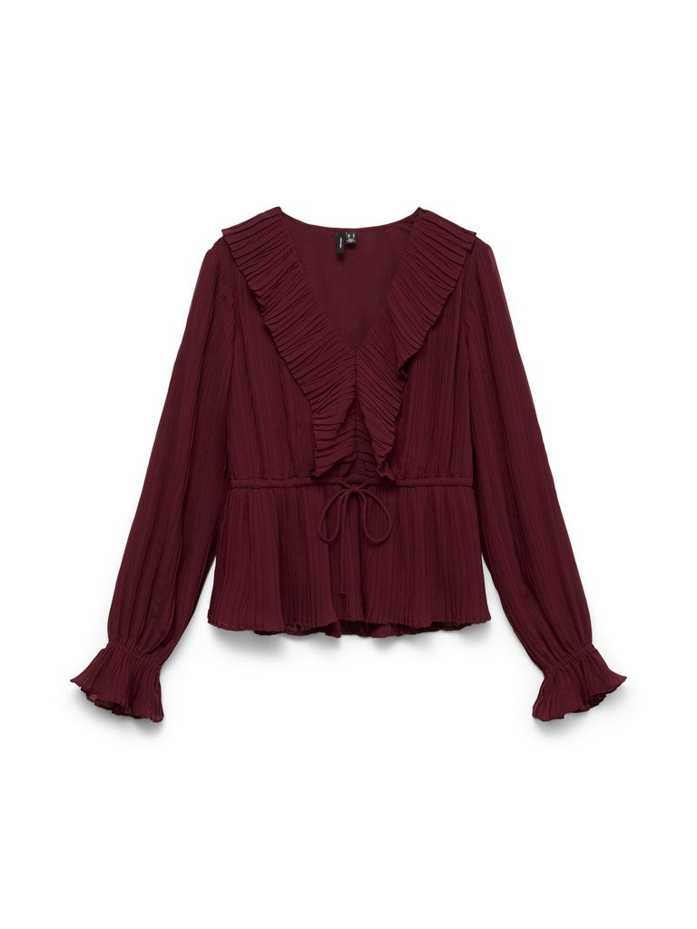 Vero Moda Dora L/S Frill Pleat Top | Wine