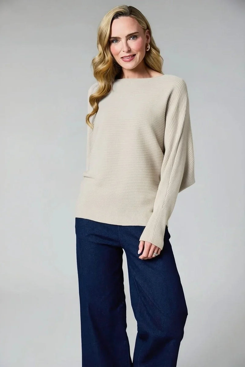 D.E.C.K by DECOLLAGE Ribbed Batwing Jumper | Taupe W7725