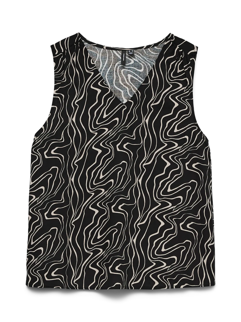 Vero Moda Easy Joy S/L V-Neck Top  | Black Print