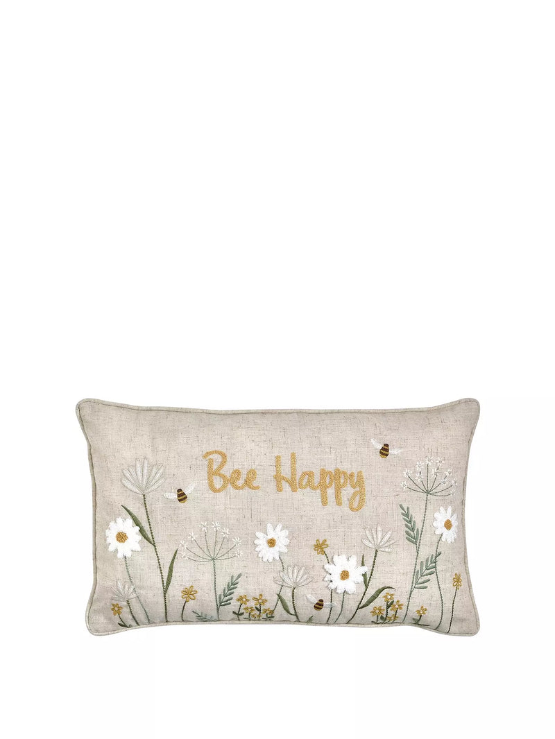 Catherine Lansfield Bee Happy Filled Cushion | Natural