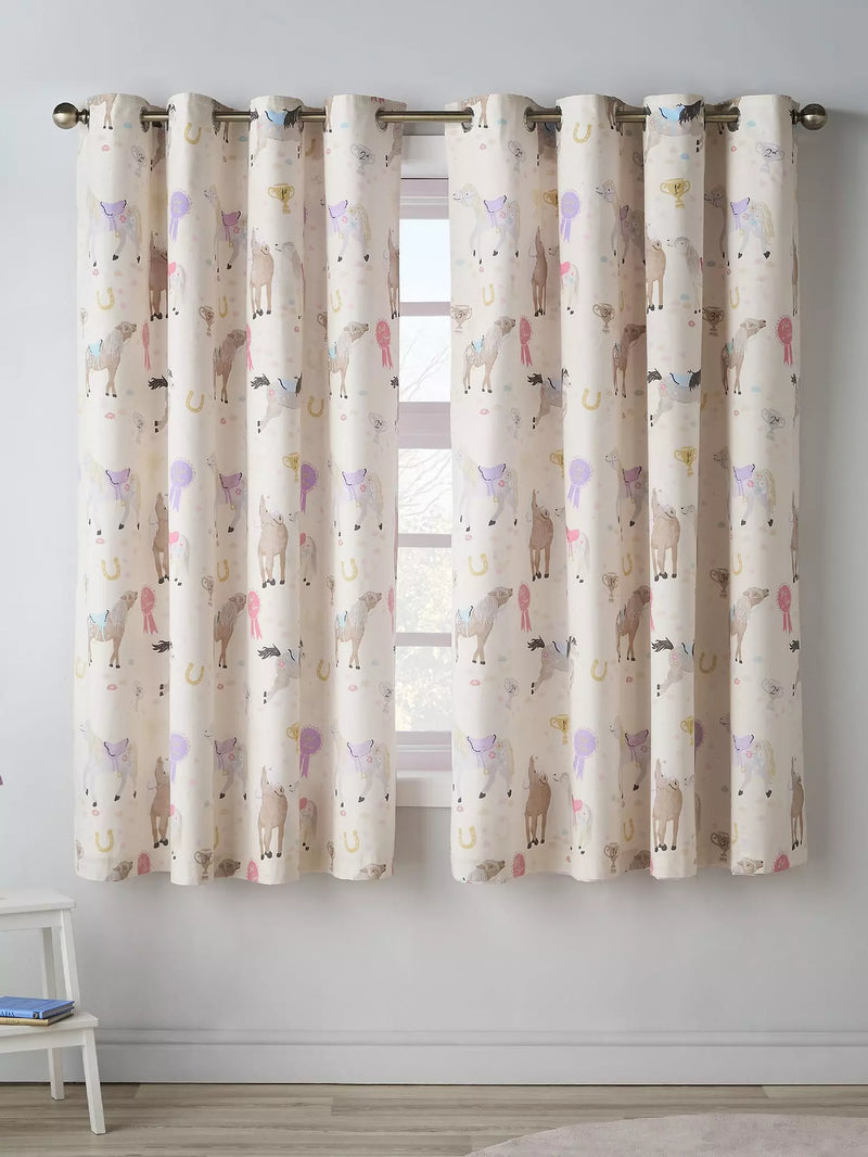 Catherine Lansfield Happy Horses Eyelet Curtains   | Cream