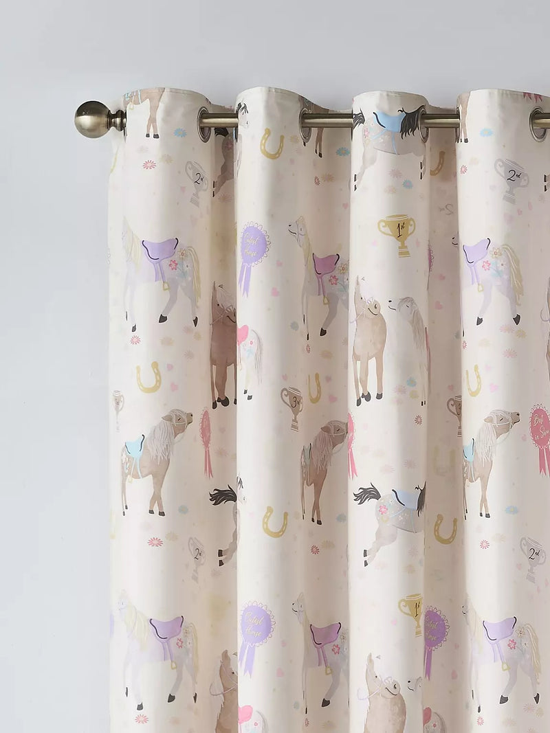 Catherine Lansfield Happy Horses Eyelet Curtains   | Cream