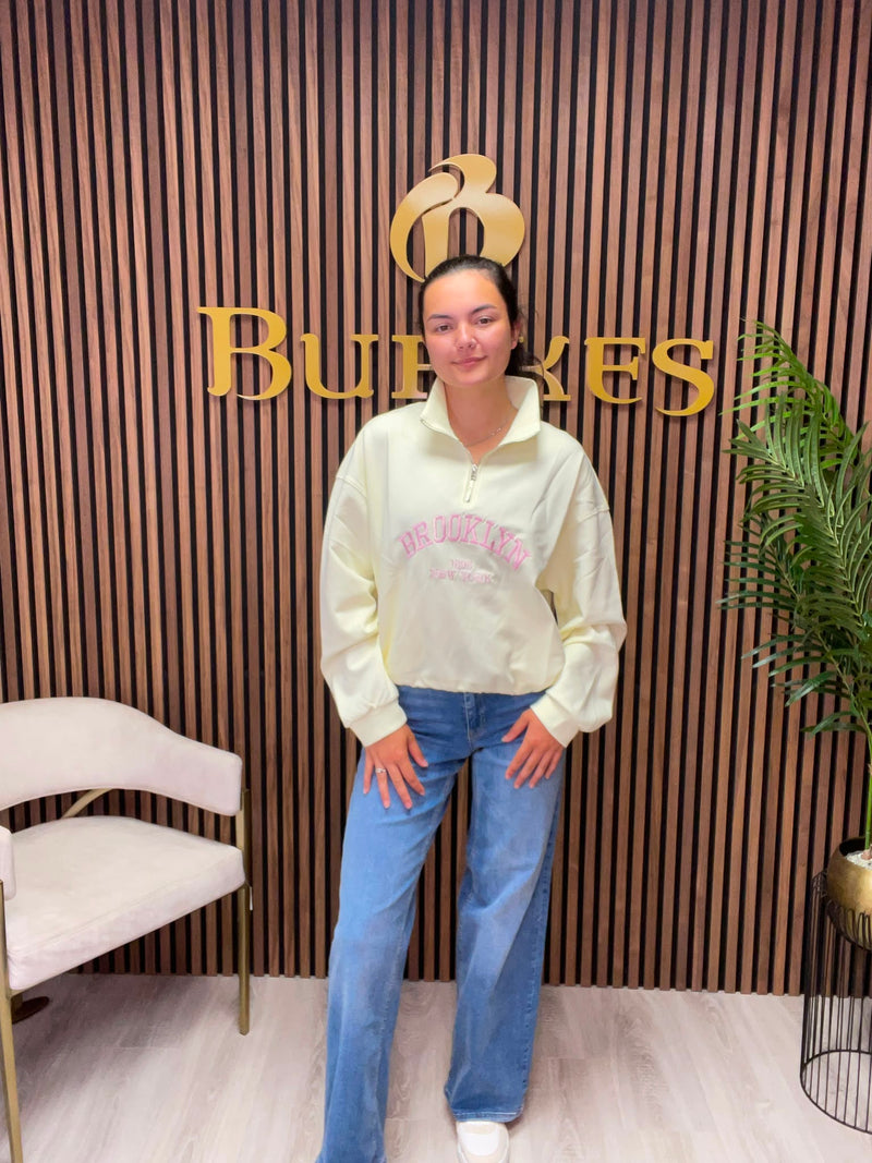 Joyna Brooklyn Half-Zip Sweatshirt | Yellow 57214