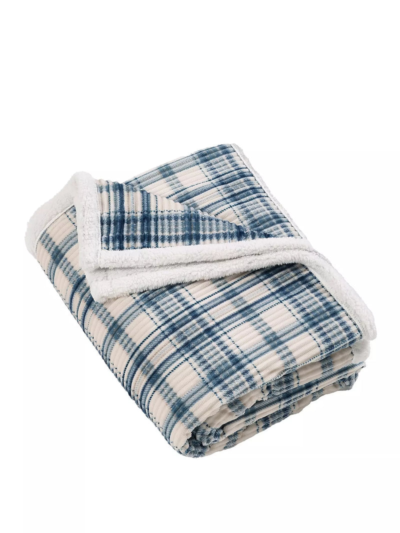 Catherine Lansfield Cosy Ribbed Check Sherpa Throw | Blue