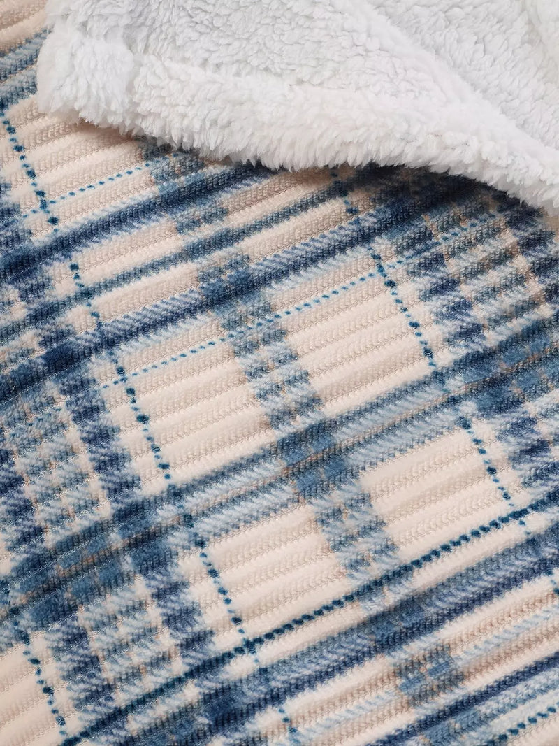 Catherine Lansfield Cosy Ribbed Check Sherpa Throw | Blue