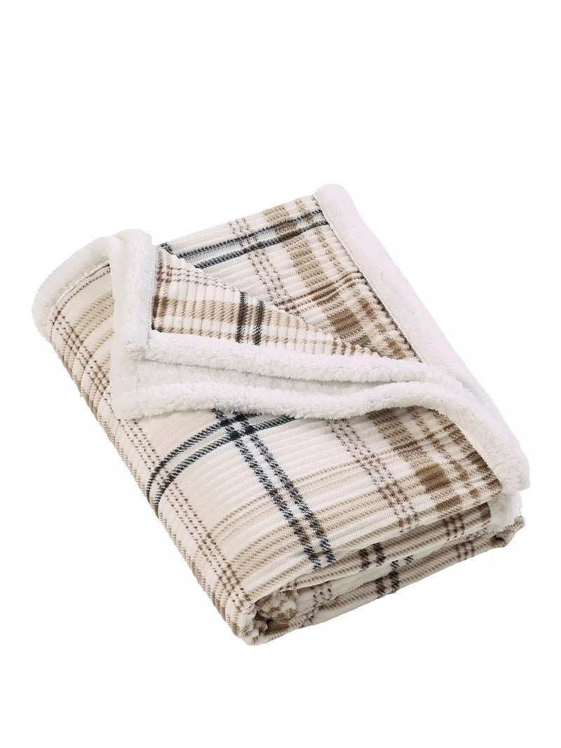Catherine Lansfield Cosy Ribbed Check Sherpa Throw | Natural