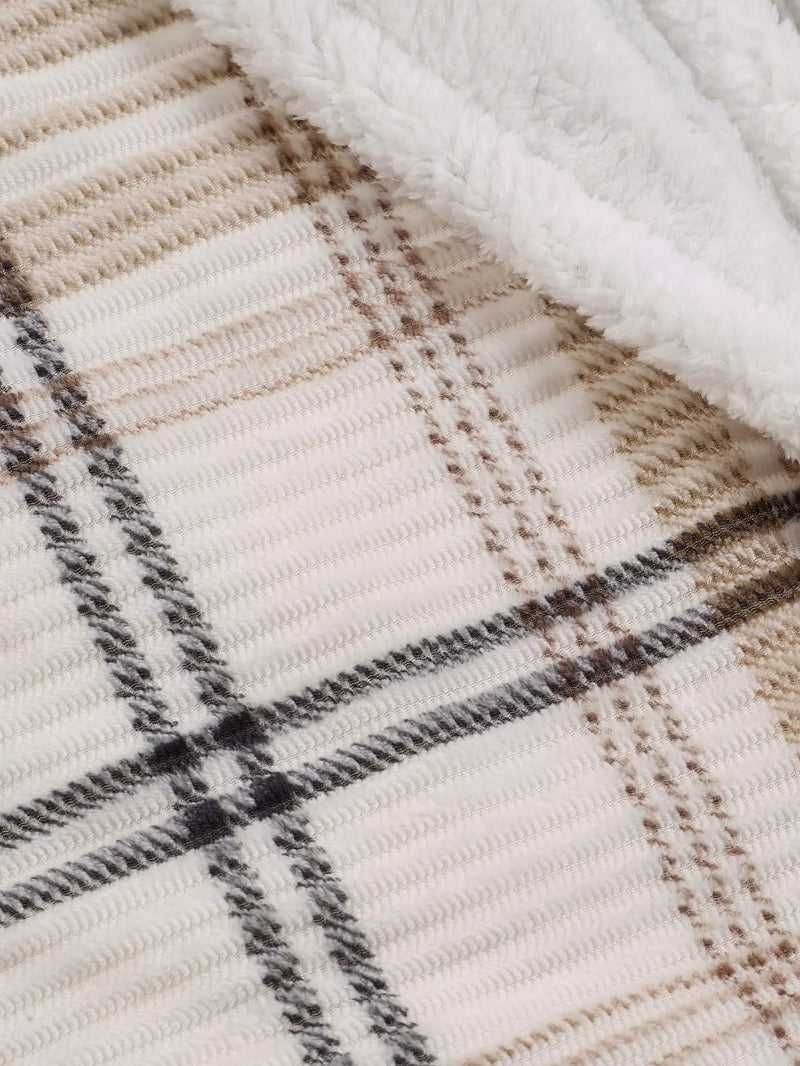 Catherine Lansfield Cosy Ribbed Check Sherpa Throw | Natural