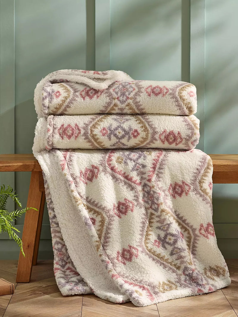 Catherine Lansfield Navajo Sherpa Fleece Large Throw | Natural
