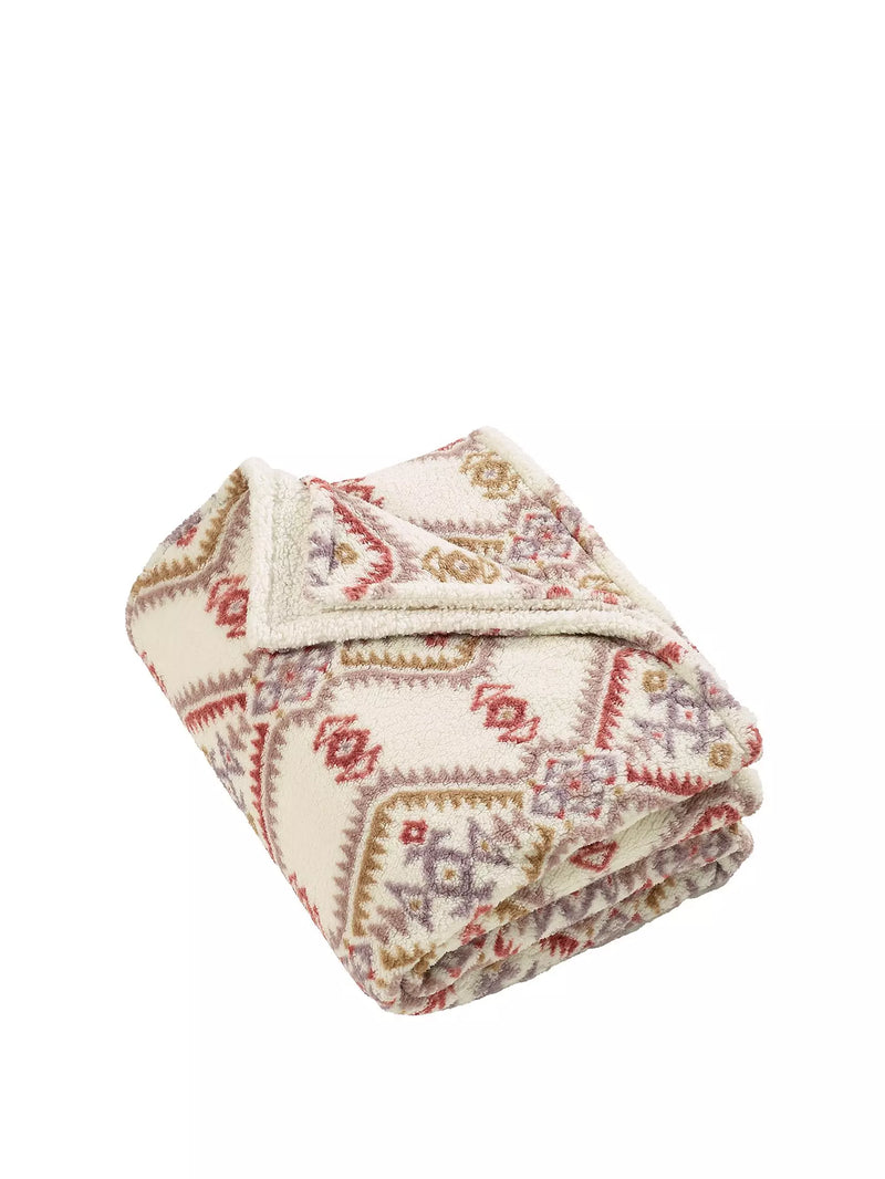 Catherine Lansfield Navajo Sherpa Fleece Large Throw | Natural