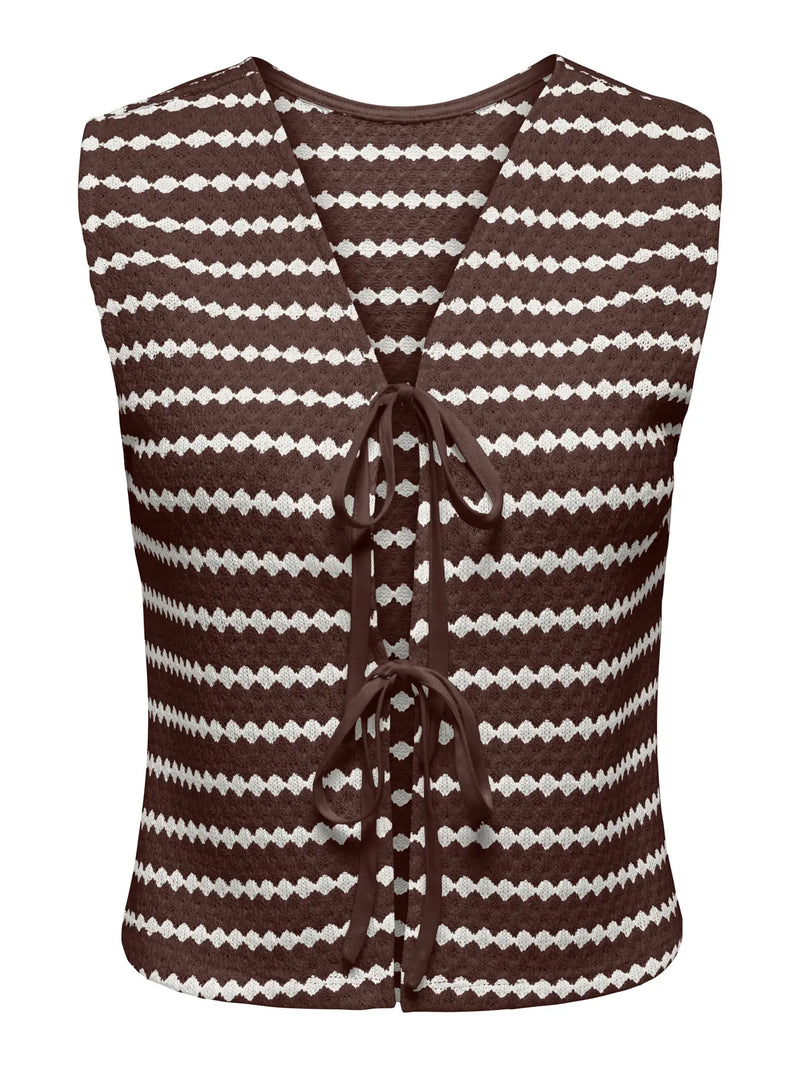 ONLY Eva S/L Short Stripe Vest  | Brown Stripe