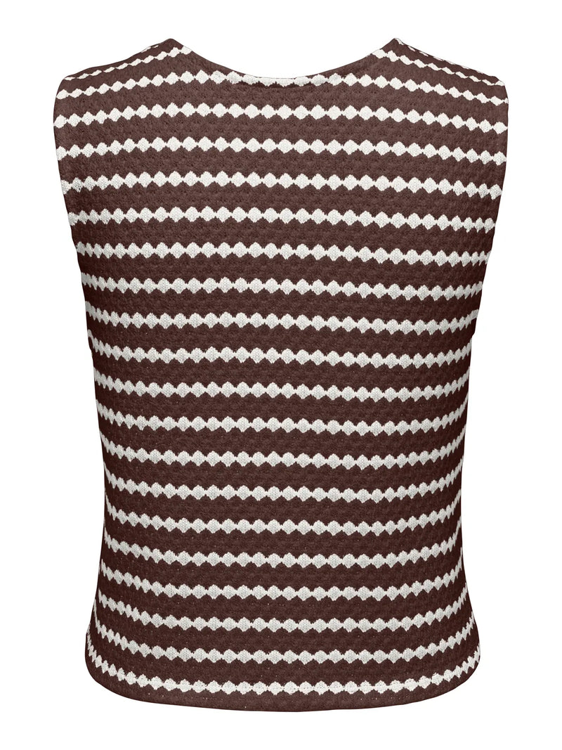 ONLY Eva S/L Short Stripe Vest  | Brown Stripe