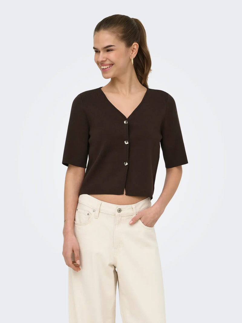 JDY Astra 3/4 V-Neck Button Cardigan | Caffee
