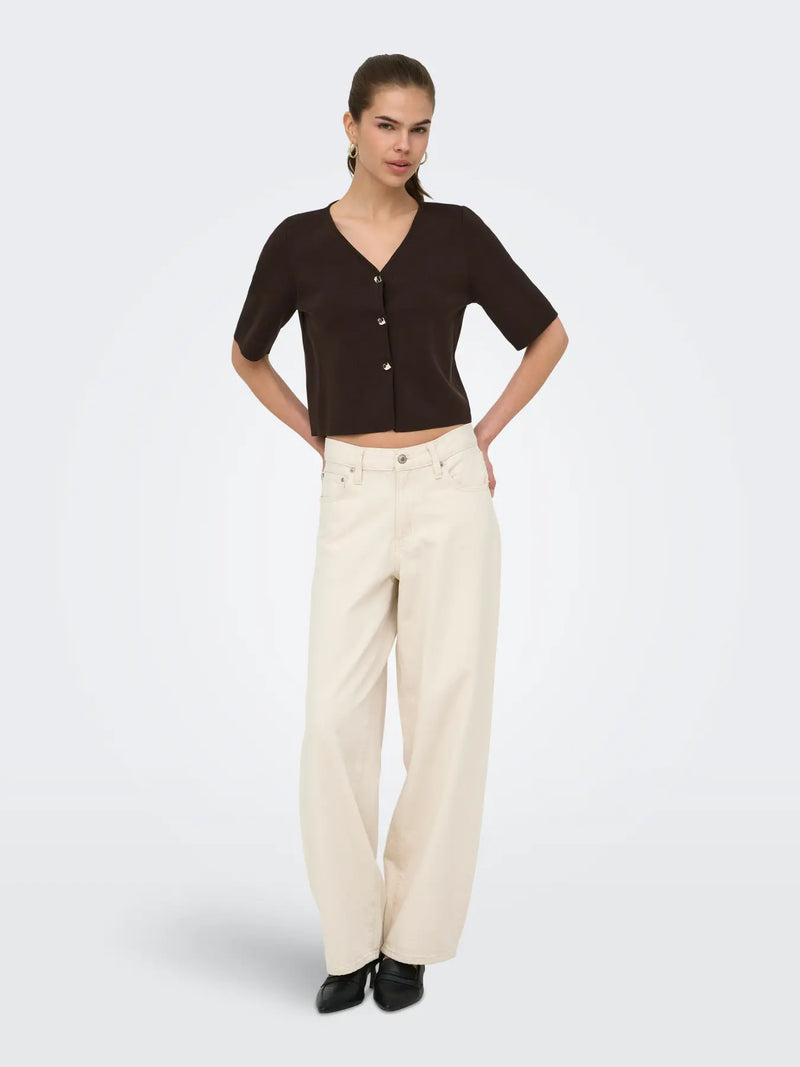 JDY Astra 3/4 V-Neck Button Cardigan | Caffee