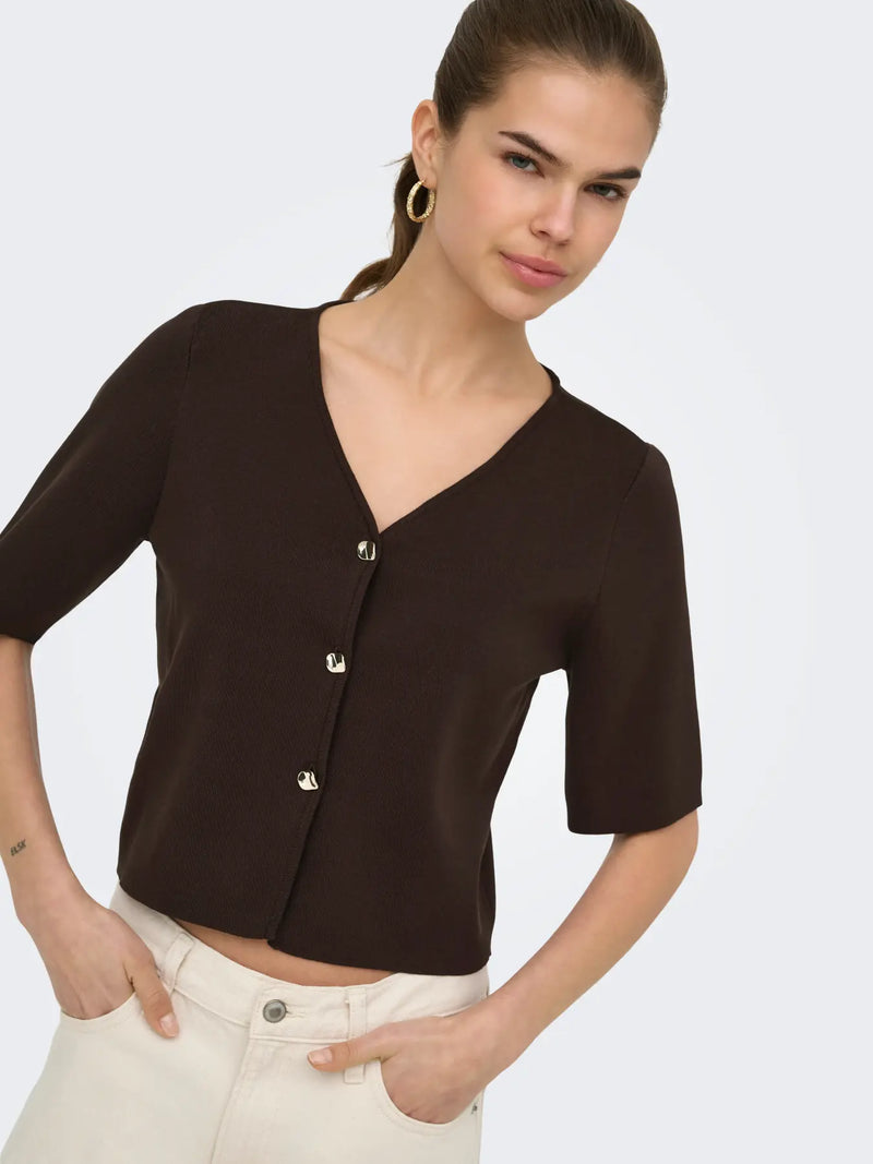 JDY Astra 3/4 V-Neck Button Cardigan | Caffee