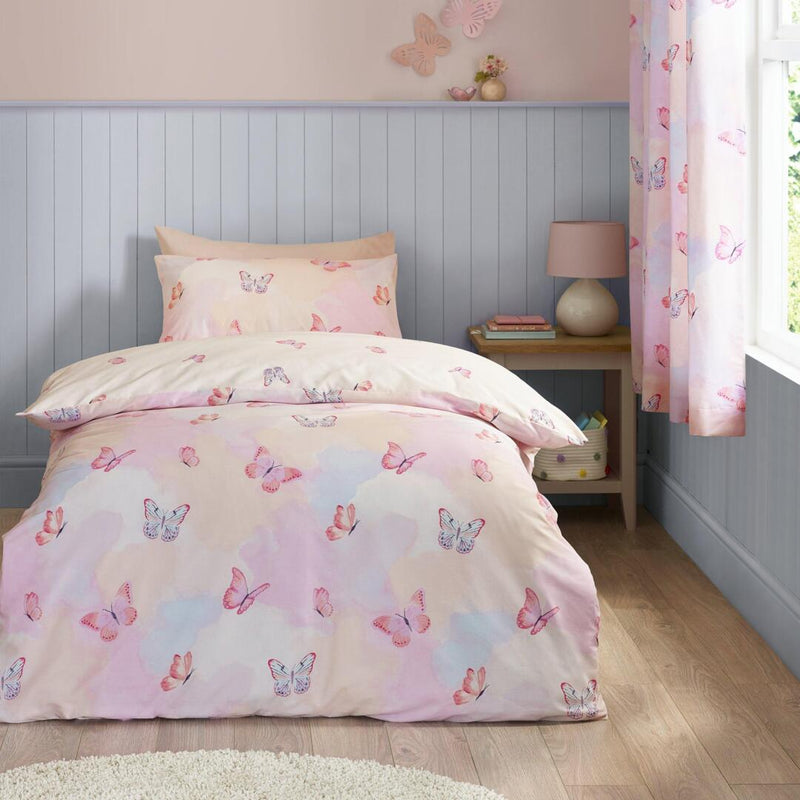 Catherine Lansfield Ombre Butterfly Reversible Quilt Set | Pink