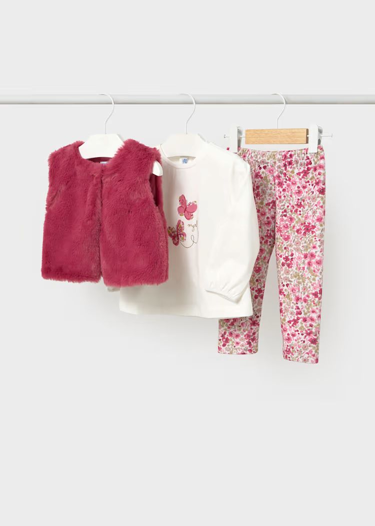 Mayoral Baby 3-Piece Set with Faux Fur Vest | Petal 2784