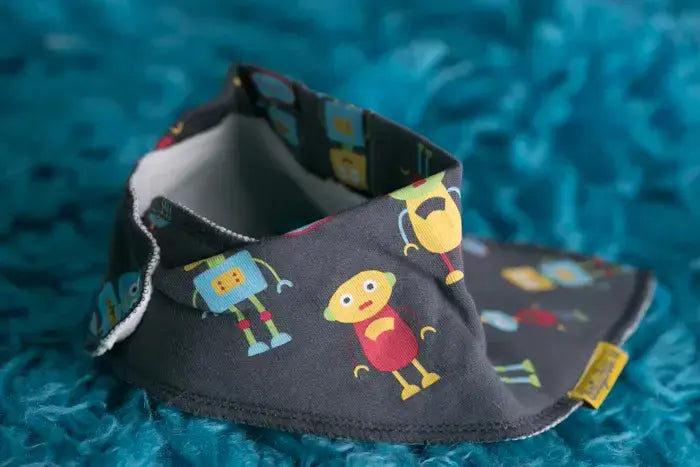 Baby Boo Happy Robots Bandana Bib|  Grey