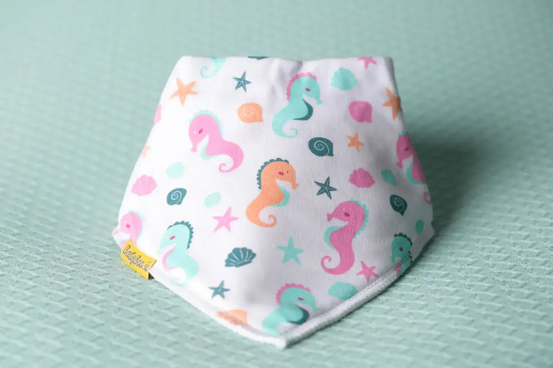 Babyboo Seahorse White Organic  Bandana Bib