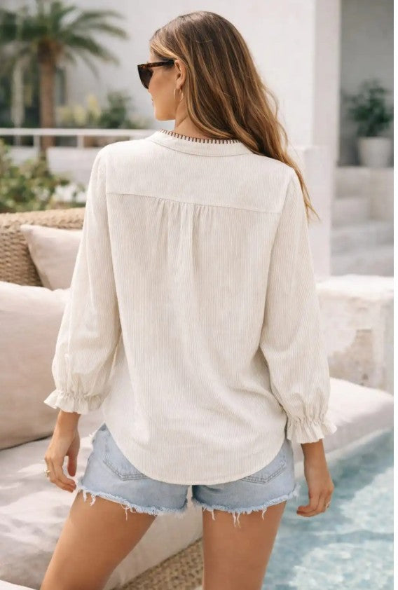 Emma & Ashley Floral Embroidered Flowing Shirt | Beige CH-164-MA1
