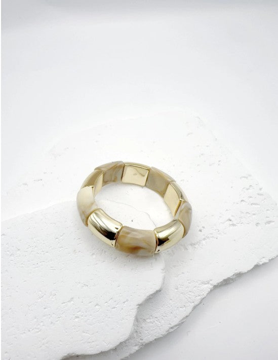 H&T Bijoux Acrylic Elastic Bracelet | Ecru BR3051