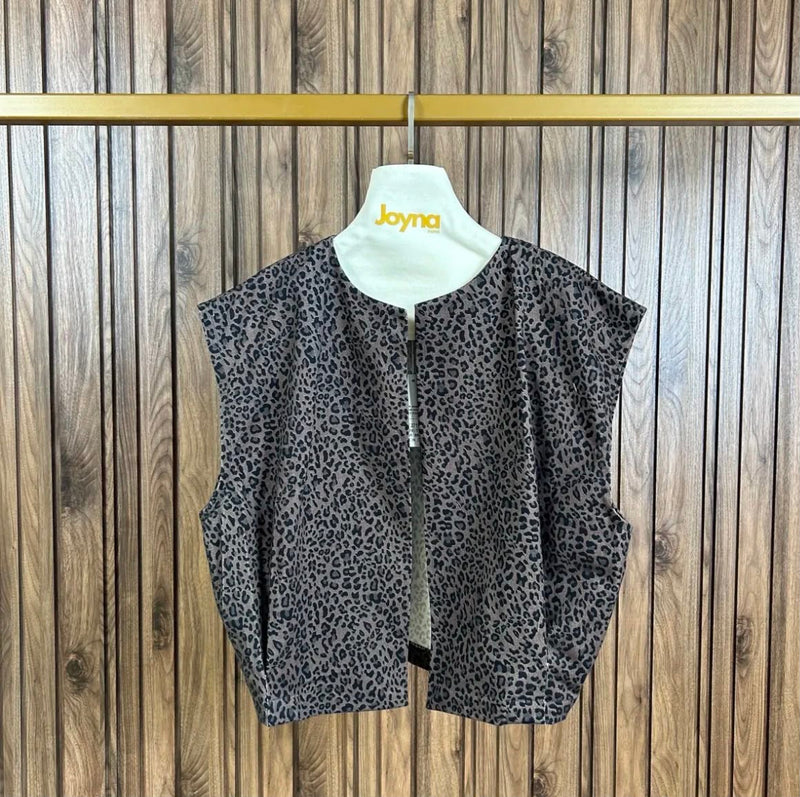 Joyna Leopard Vest | Charcoal 37111-2