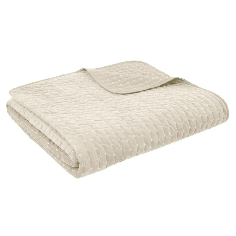 Bianca Attica  Velvet Embroidered Bedspread Natural
