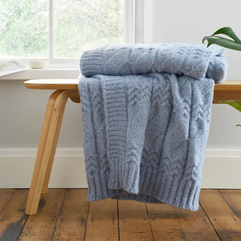 Bianca Cable Knit Throw  150 x 200 cm| Blue