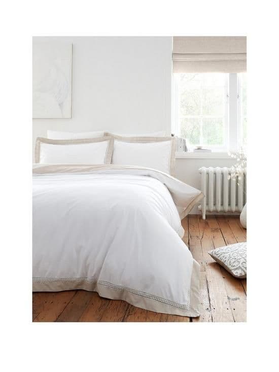 Bianca Oxford Lace Trim Quilt Set | Natural