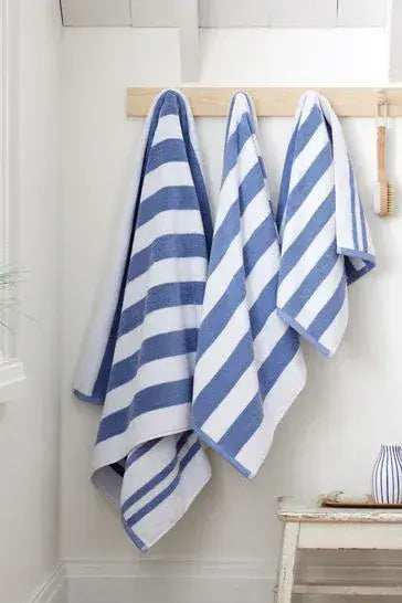 Bianca Reversible Stripe Jacqual Towels| Blue