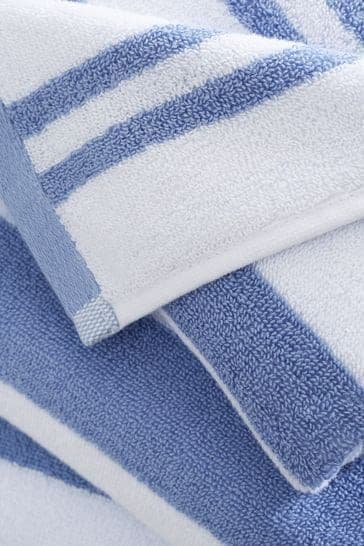Bianca Reversible Stripe Jacqual Towels| Blue