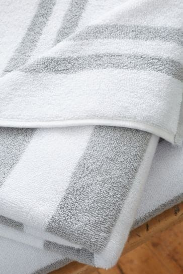 Bianca Reversible Stripe Jacqual Towels | Grey