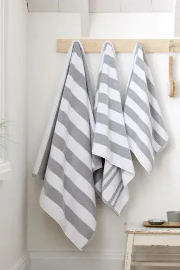 Bianca Reversible Stripe Jacqual Towels | Grey
